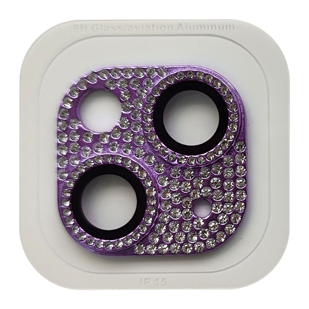 iPhone 15 / 15 Plus Beskyttelsesglas til Kameralinse m. Rhinsten - Lilla