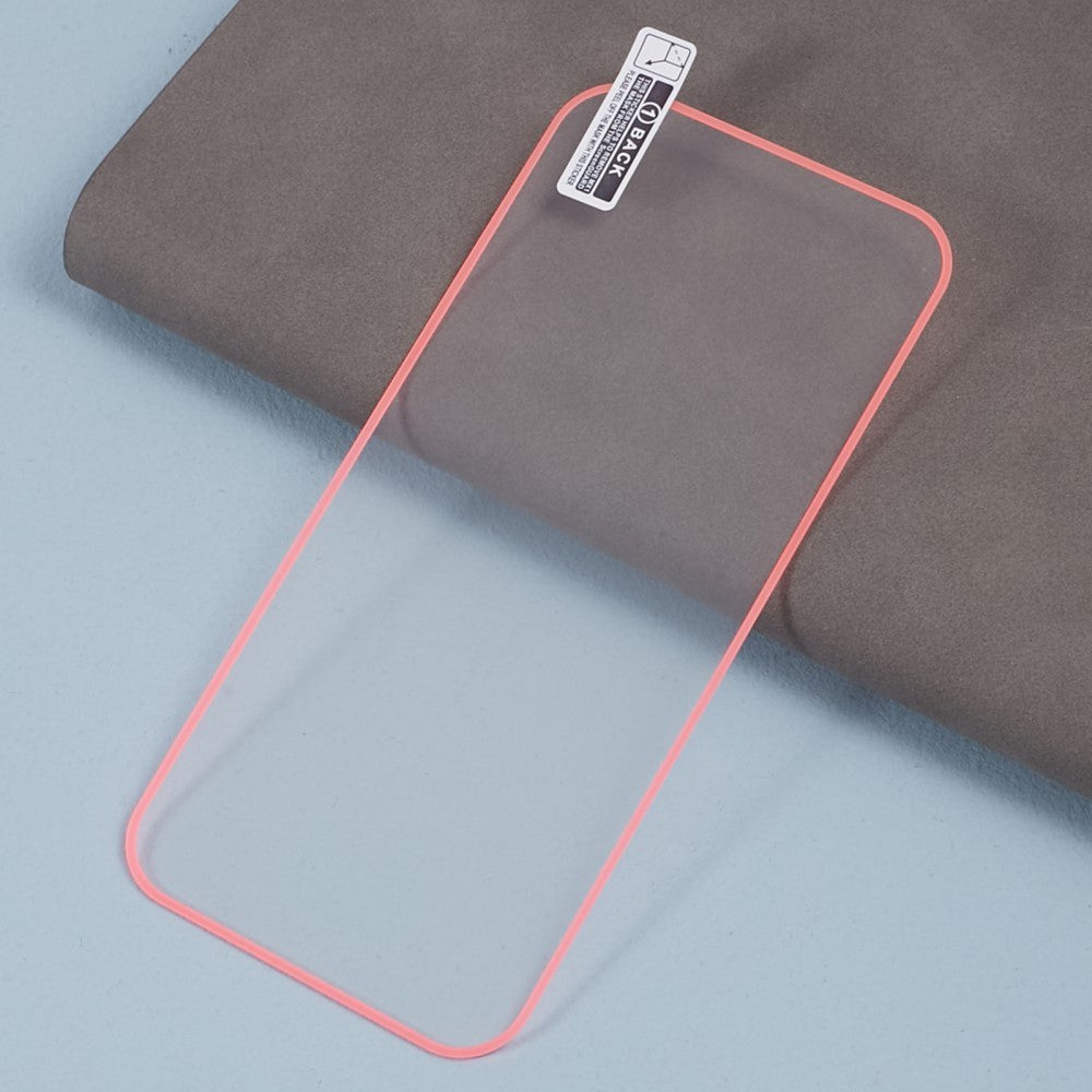 iPhone 15 Pro Max Hærdet Glas Skærmbeskyttelse - Selvlysende Lyserød Kant