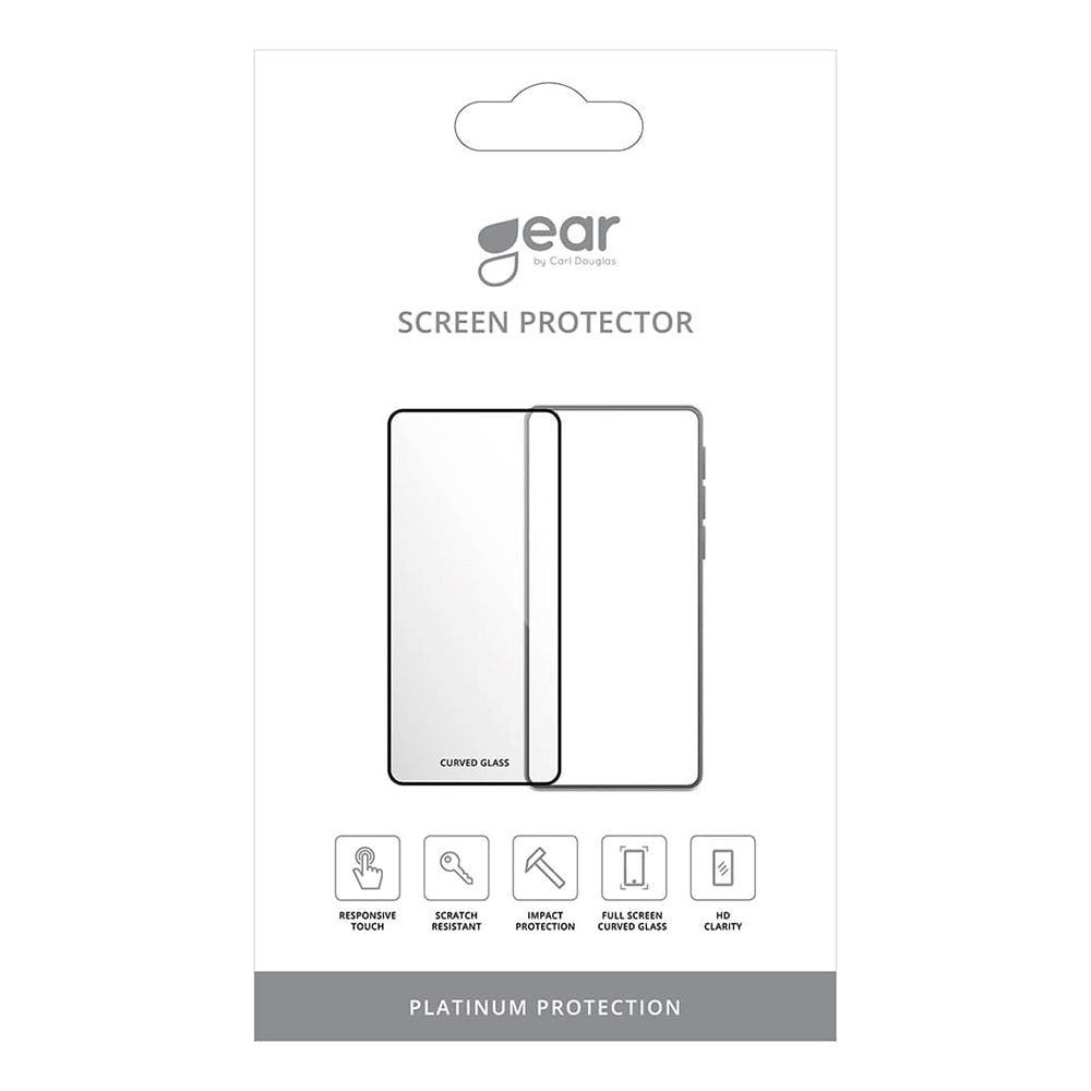 iPhone 15 GEAR Full-Fit Curved Skærmbeskyttelse - Gennemsigtig / Sort Ramme