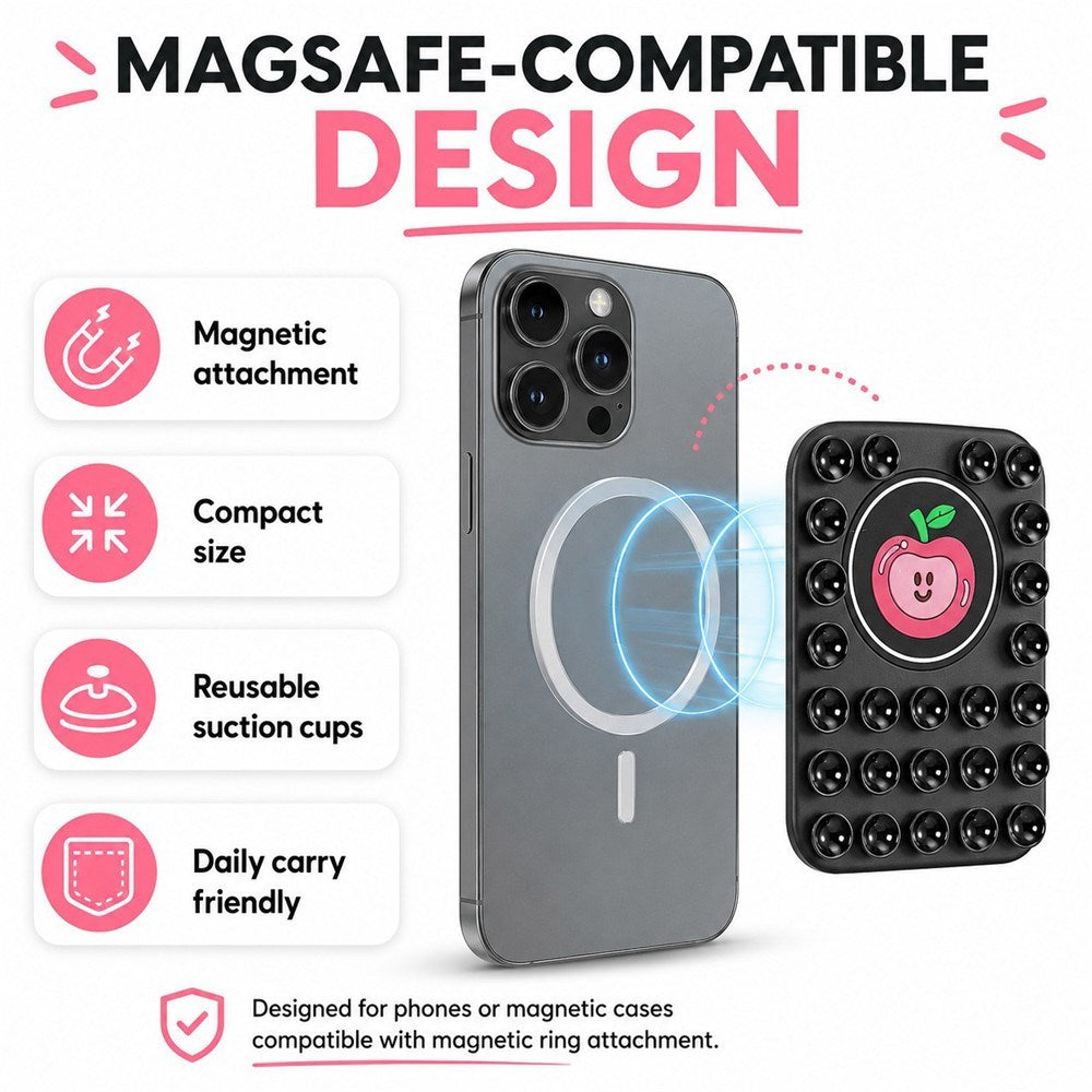 Silikone Sugekop Mobilholder m. Æble - MagSafe Kompatibel - Sort