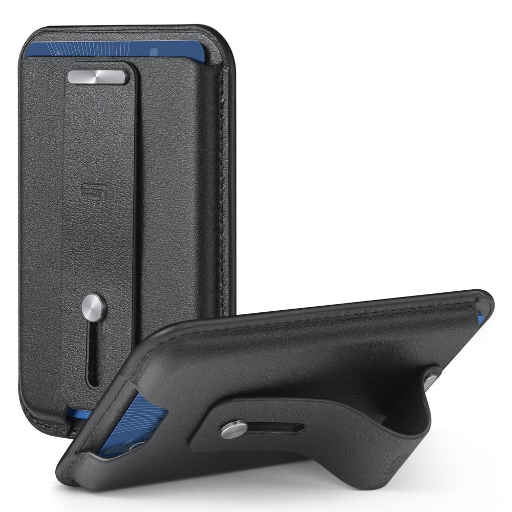 ESR Magnetisk Læder Kortholder m. Strop & Ståfunktion - MagSafe Komptibel - Sort