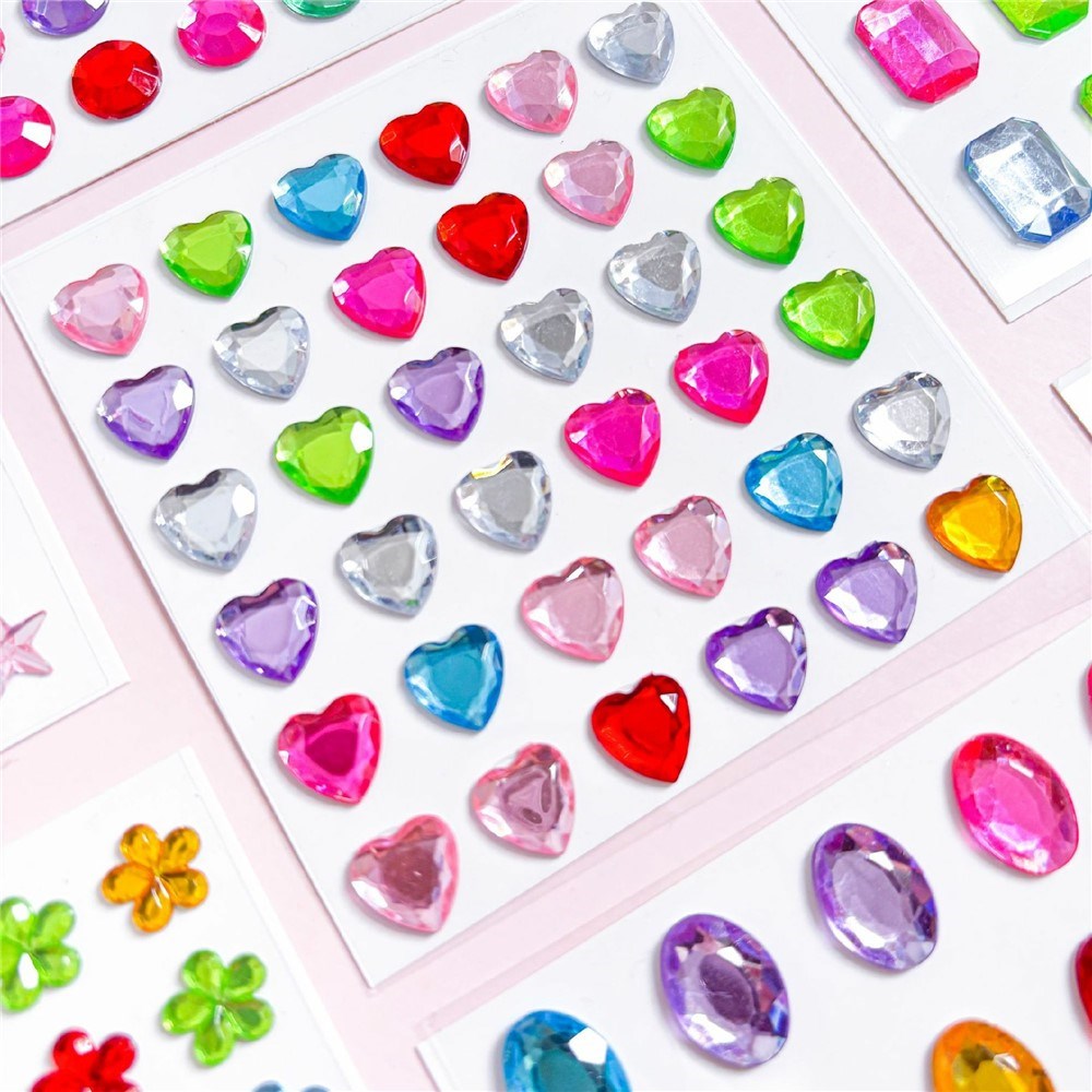 Multifarvet Selvklæbende Krystal 3D Stickers - 36 stk - Hjerter