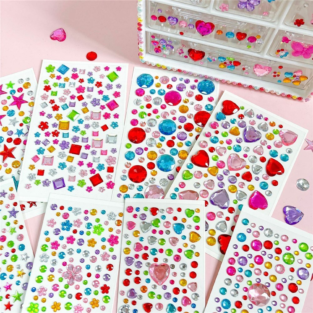 Multifarvet Selvklæbende Krystal 3D Stickers - 88 stk - Stjerner