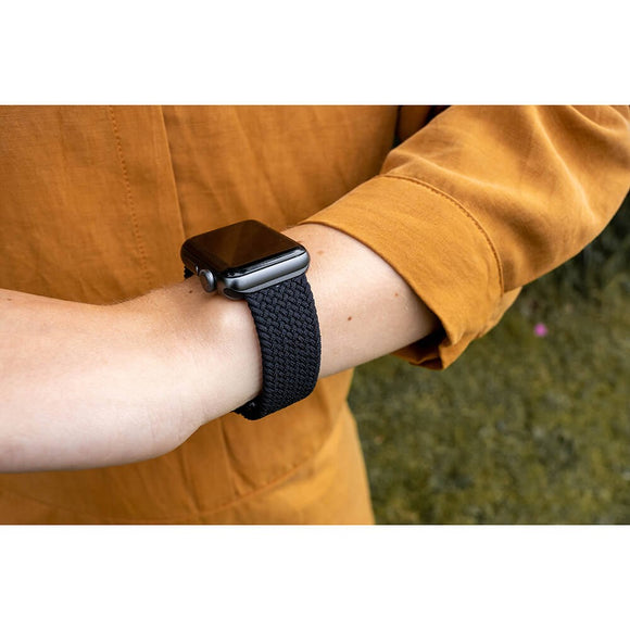 Apple Watch (38/40/SE/41/42mm) GEAR Flettet Urrem Strækbar - Sort