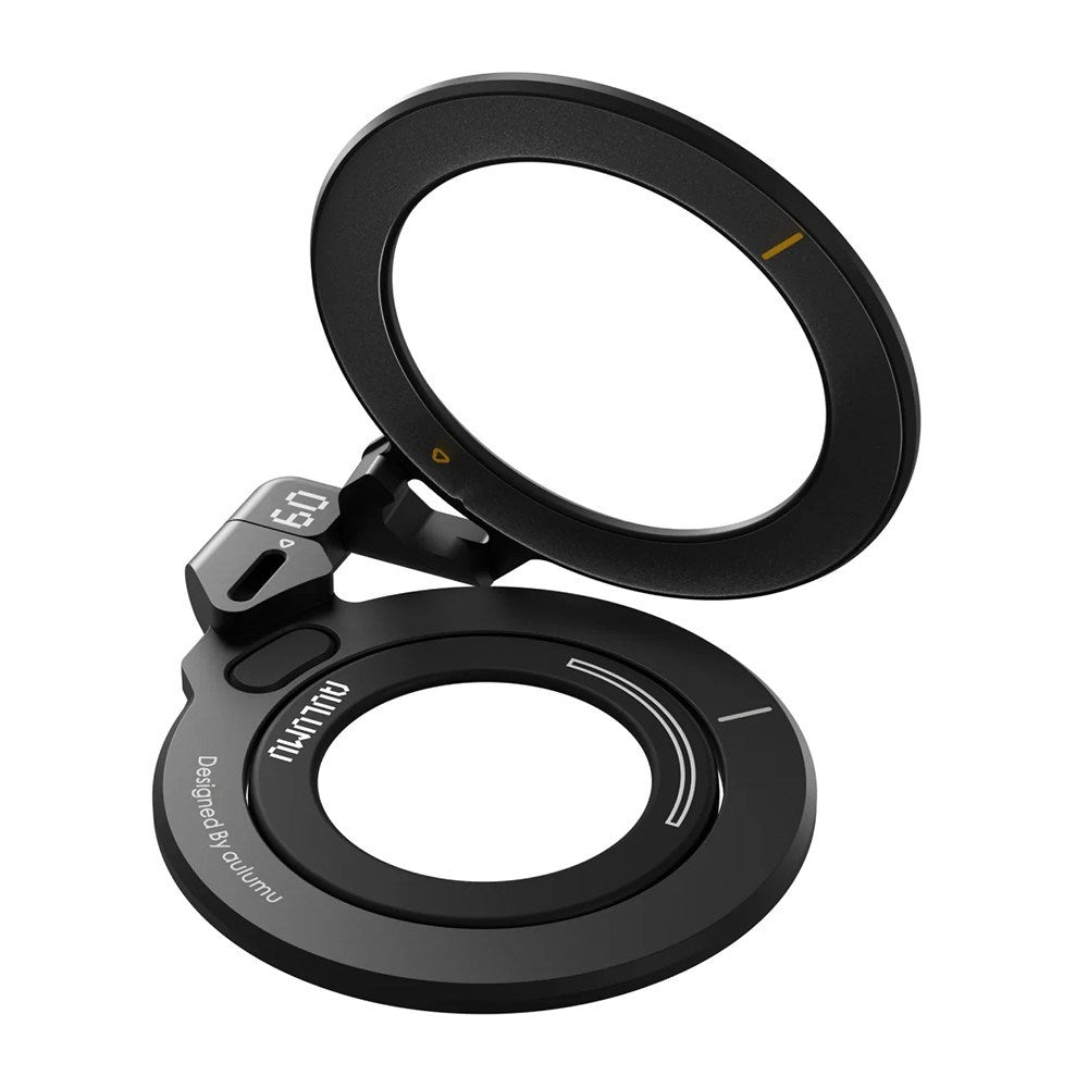 AULUMU 2-i-1 Magnetisk Fingerring / Mobilstander - 360° Roterbar - MagSafe Kompatibel - Sort