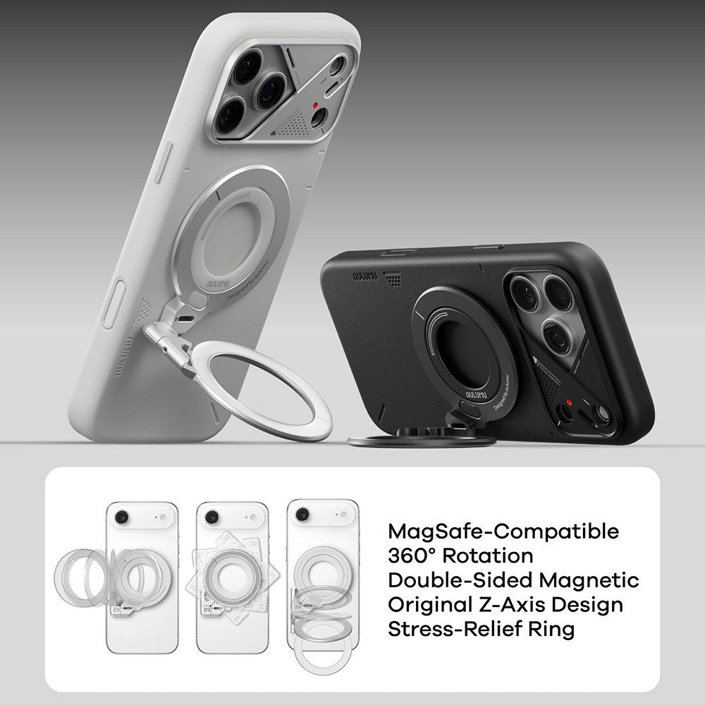 AULUMU 2-i-1 Magnetisk Fingerring / Mobilstander - 360° Roterbar - MagSafe Kompatibel - Sort