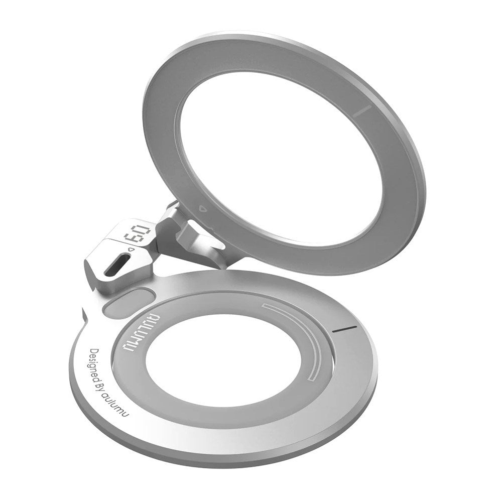 AULUMU 2-i-1 Magnetisk Fingerring / Mobilstander - 360° Roterbar - MagSafe Kompatibel - Sølv