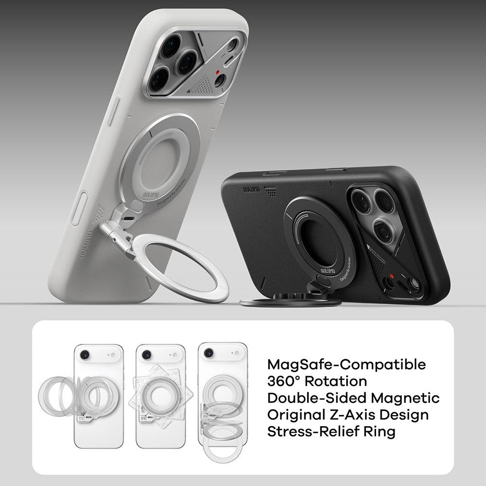 AULUMU 2-i-1 Magnetisk Fingerring / Mobilstander - 360° Roterbar - MagSafe Kompatibel - Sølv