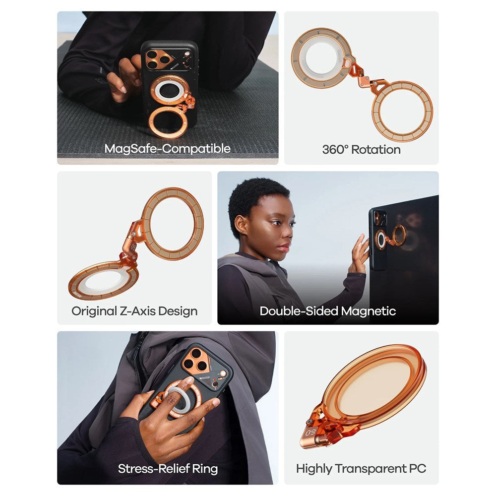AULUMU Magnetisk 360° Roterende Mobilholder m. Z-Akse - MagSafe Kompatibel - Orange