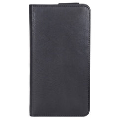 Buffalo Wallet Universal Ægte Læder Etui m. Pung Sort - (Maks. Mobil: 157 x 76 x 10 mm)