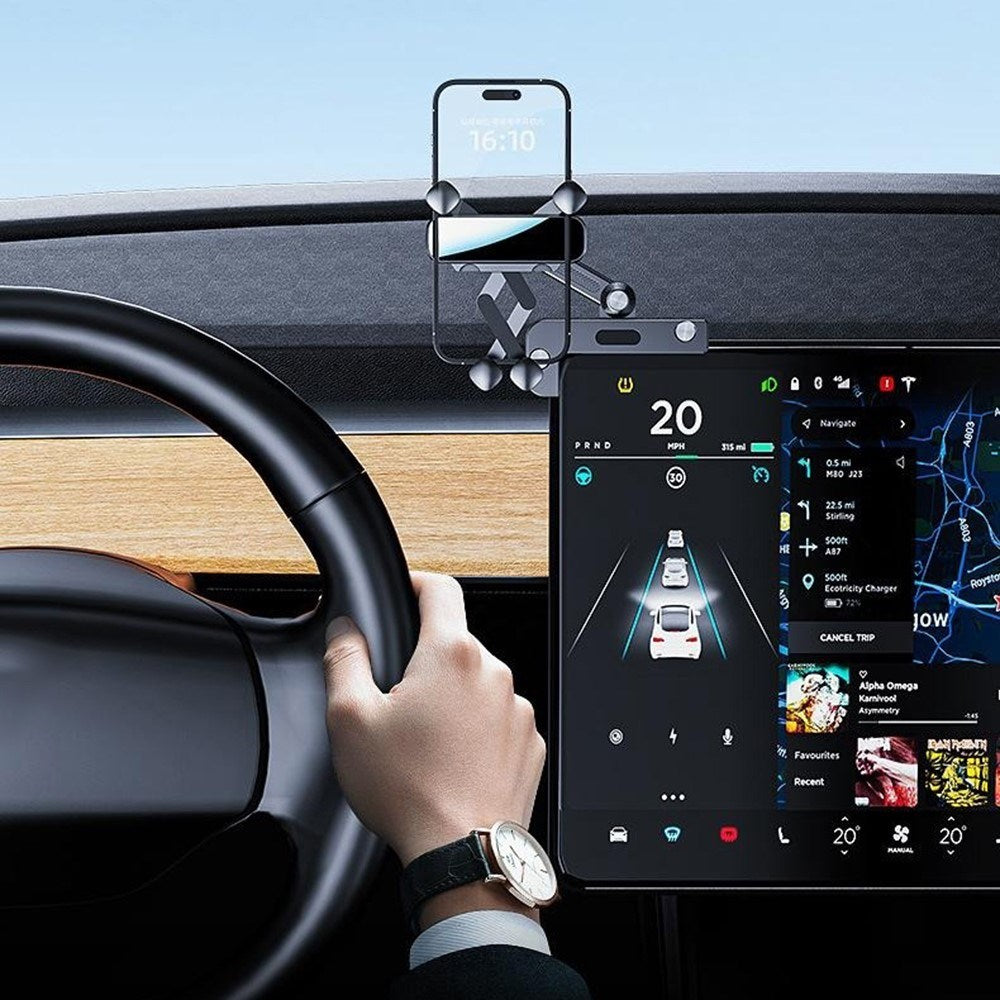 Fjedret Mobilholder til Skærm - Tesla Model 3 / Model Y (2020-22) - Sort