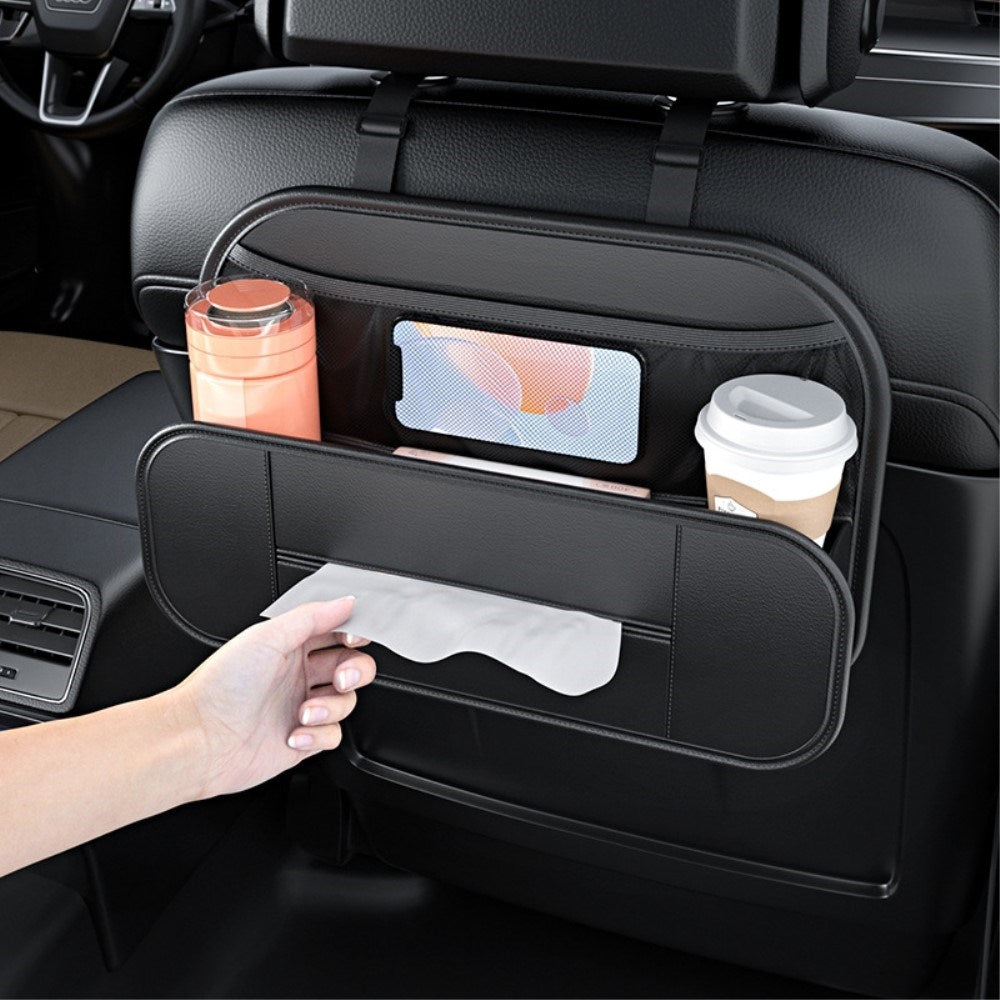 Bagsæde Kunstlæder Organizer m. Smartphone Holder & Opbevaring - Sort