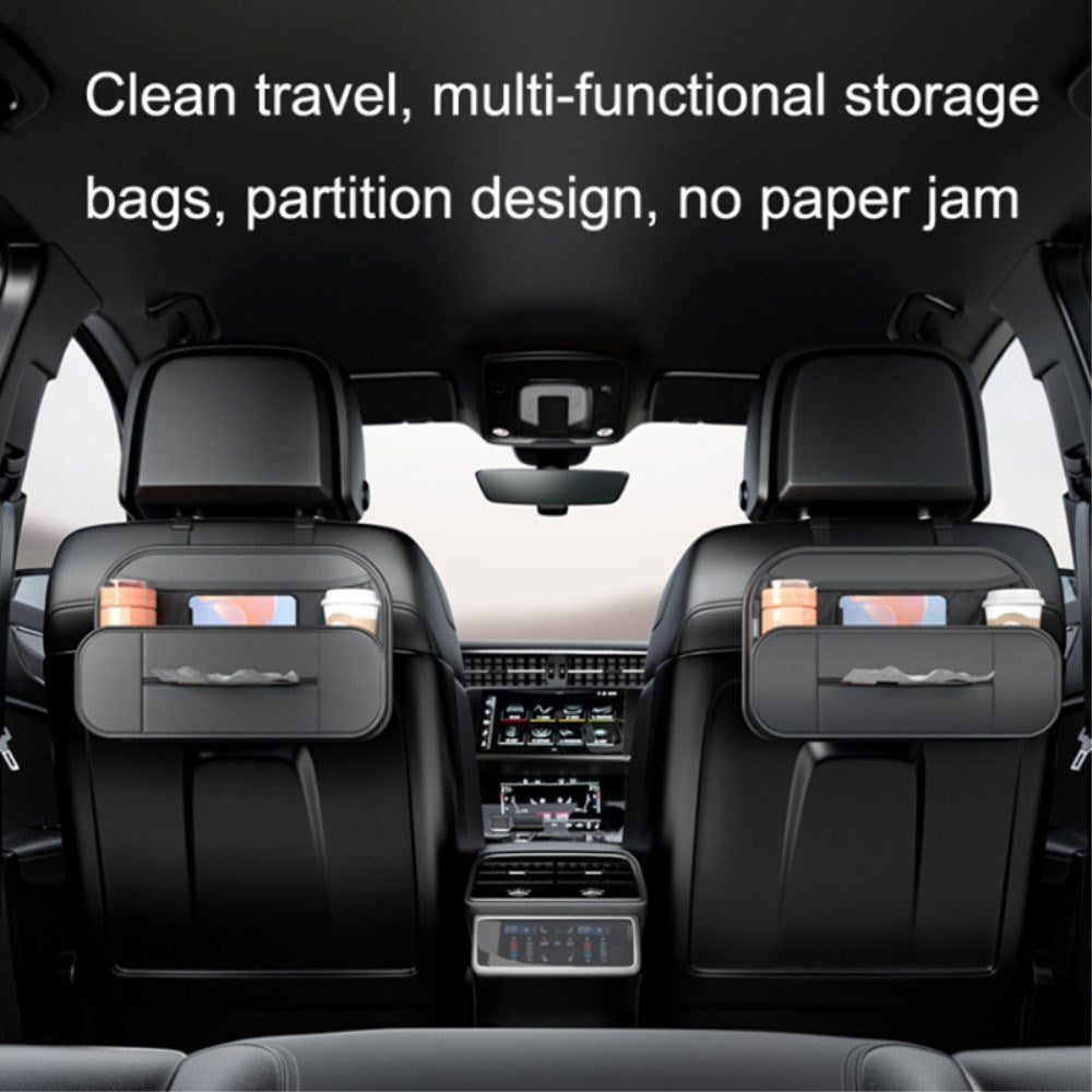 Bagsæde Kunstlæder Organizer m. Smartphone Holder & Opbevaring - Sort