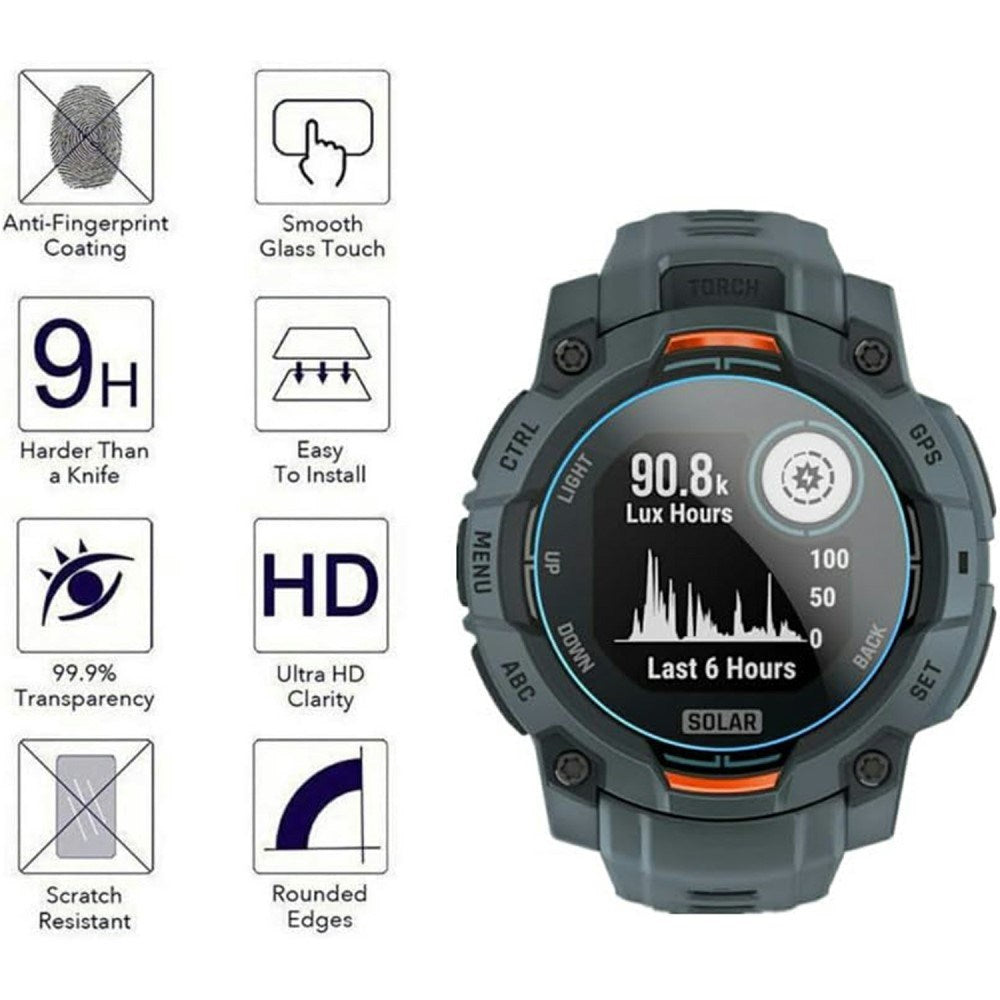 Garmin Instinct 3 Solar (45mm) Hærdet Beskyttelsesglas - 3 stk - Gennemsigtig