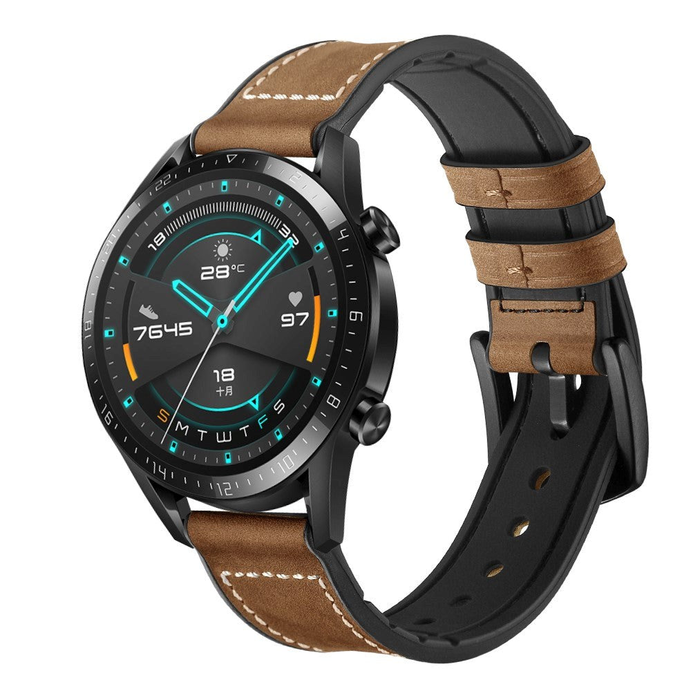 Smartwatch Universal (22mm) Læder Rem - Mørkebrun / Sort