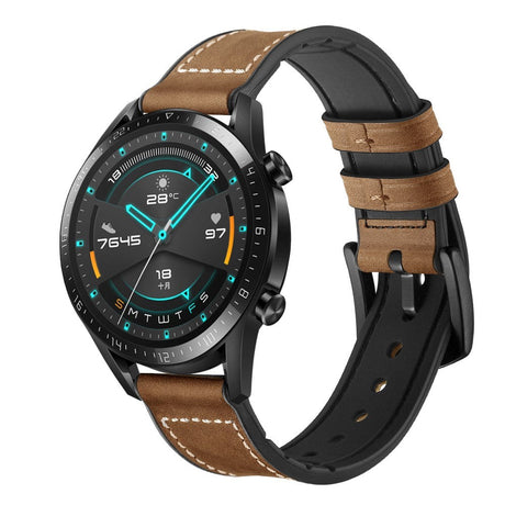Smartwatch Universal (22mm) Læder Rem - Mørkebrun / Sort