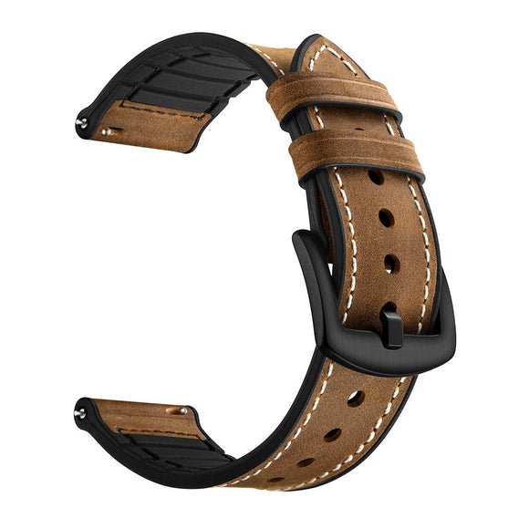 Smartwatch Universal (22mm) Læder Rem - Mørkebrun / Sort