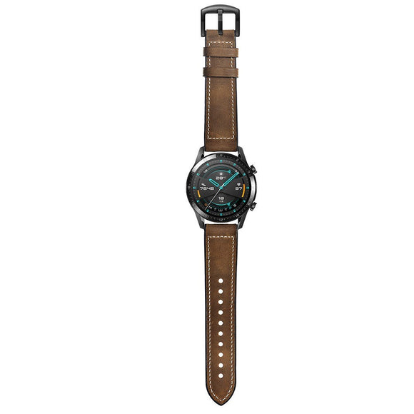 Smartwatch Universal (22mm) Læder Rem - Mørkebrun / Sort