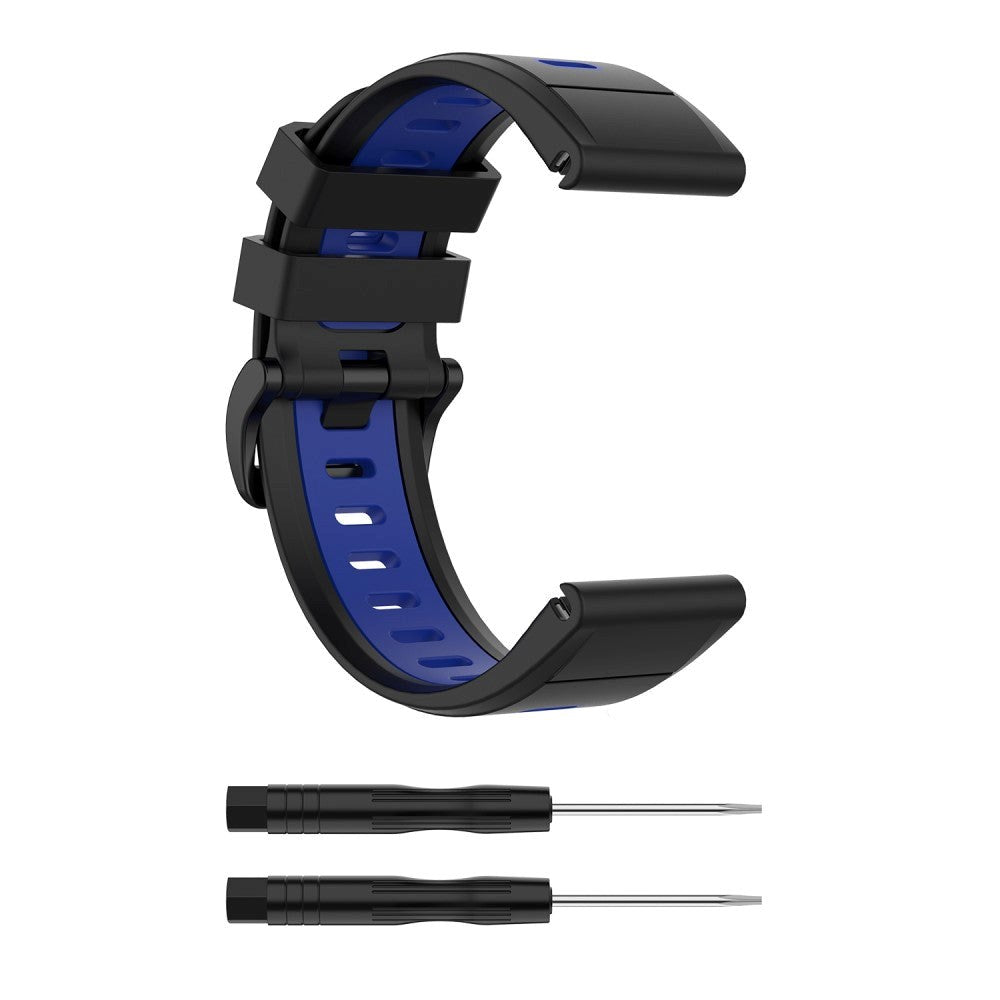 Universel Garmin Rem (26mm QuickFit) Klassisk Silikone Rem inkl. Skruetrækkere - Sort / Blå
