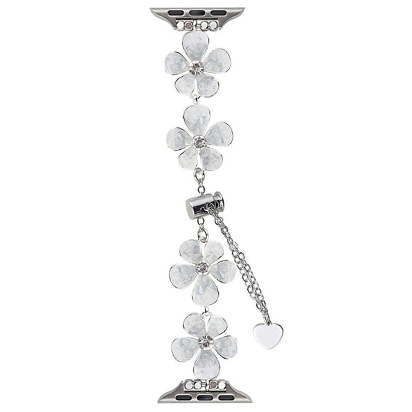 EIDERWOOD Apple Watch (38/40/SE/41/42mm) Blomster Kæde Rem - Sølv / Hvid