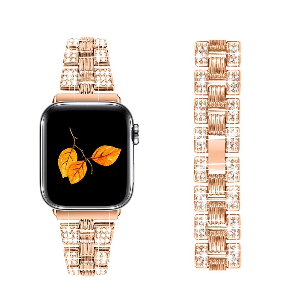 Apple Watch (42/44/SE/45/46/49mm) Metal Rem m. Rhinsten - Rose Gold
