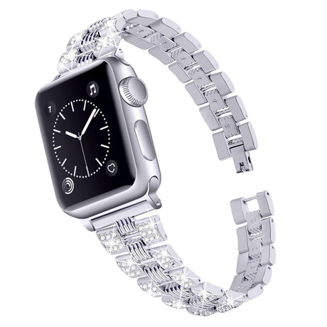 Apple Watch (42/44/SE/45/46/49mm) Metal Rem m. Rhinsten - Sølv