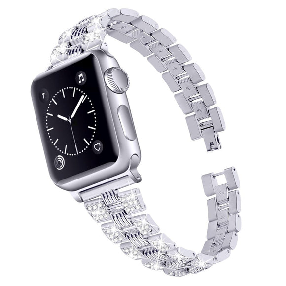 Apple Watch (42/44/SE/45/46/49mm) Metal Rem m. Rhinsten - Sølv