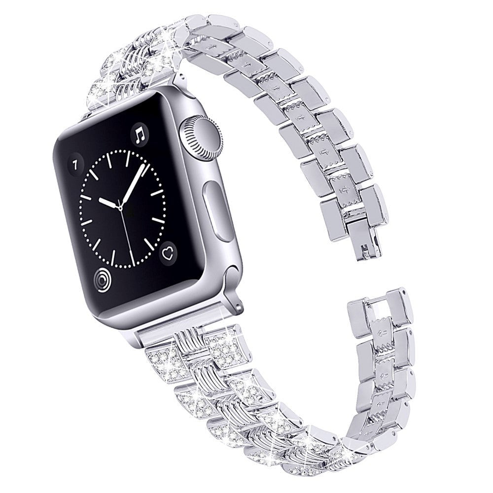 Apple Watch (42/44/SE/45/46/49mm) Metal Rem m. Rhinsten - Sølv