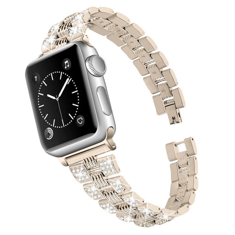 Apple Watch (42/44/SE/45/46/49mm) Metal Rem m. Rhinsten - Guld