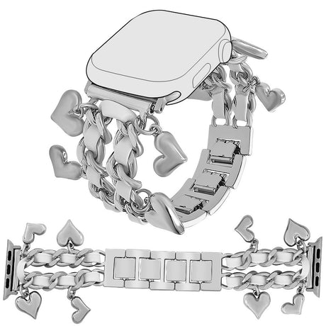 EIDERWOOD Apple Watch (42 / 44 / SE / 45 / 46 / 49mm) Metal Rem m. Vegansk Læder & Vedhæng - Sølv / Hvid