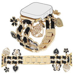 EIDERWOOD Apple Watch (38 / 40 / SE / 41 / 42mm) Metal Rem m. Vegansk Læder & Vedhæng - Guld / Sort