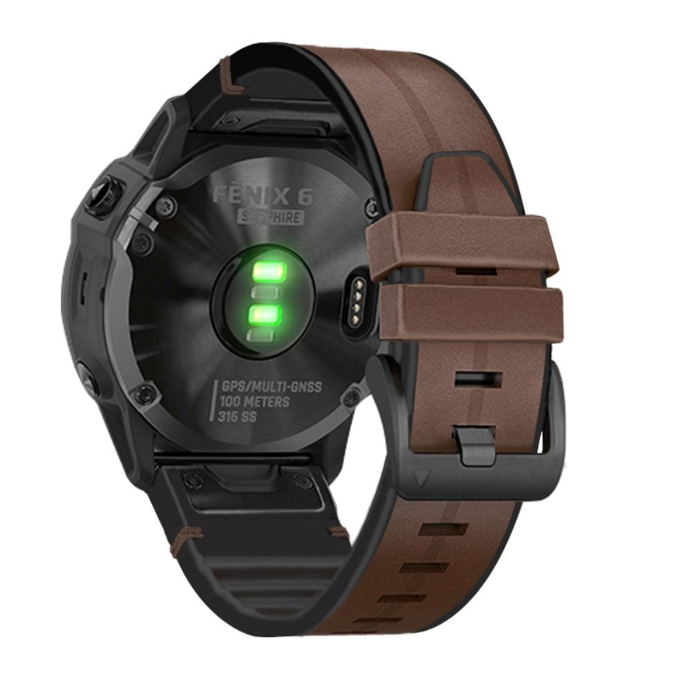 Universal Garmin 22mm QuickFit Læder & Silikone Rem - Brun