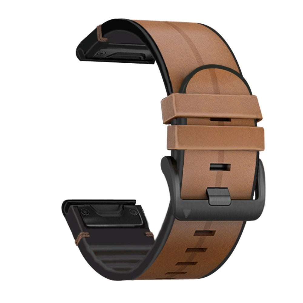 Universel Garmin Rem (26mm QuickFit) Læder & Silikone Rem - Lysebrun / sort