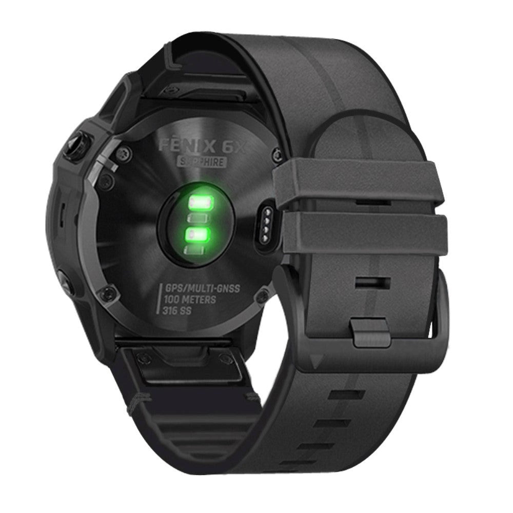 Universel Garmin Rem (26mm QuickFit) Læder & Silikone Rem - Sort