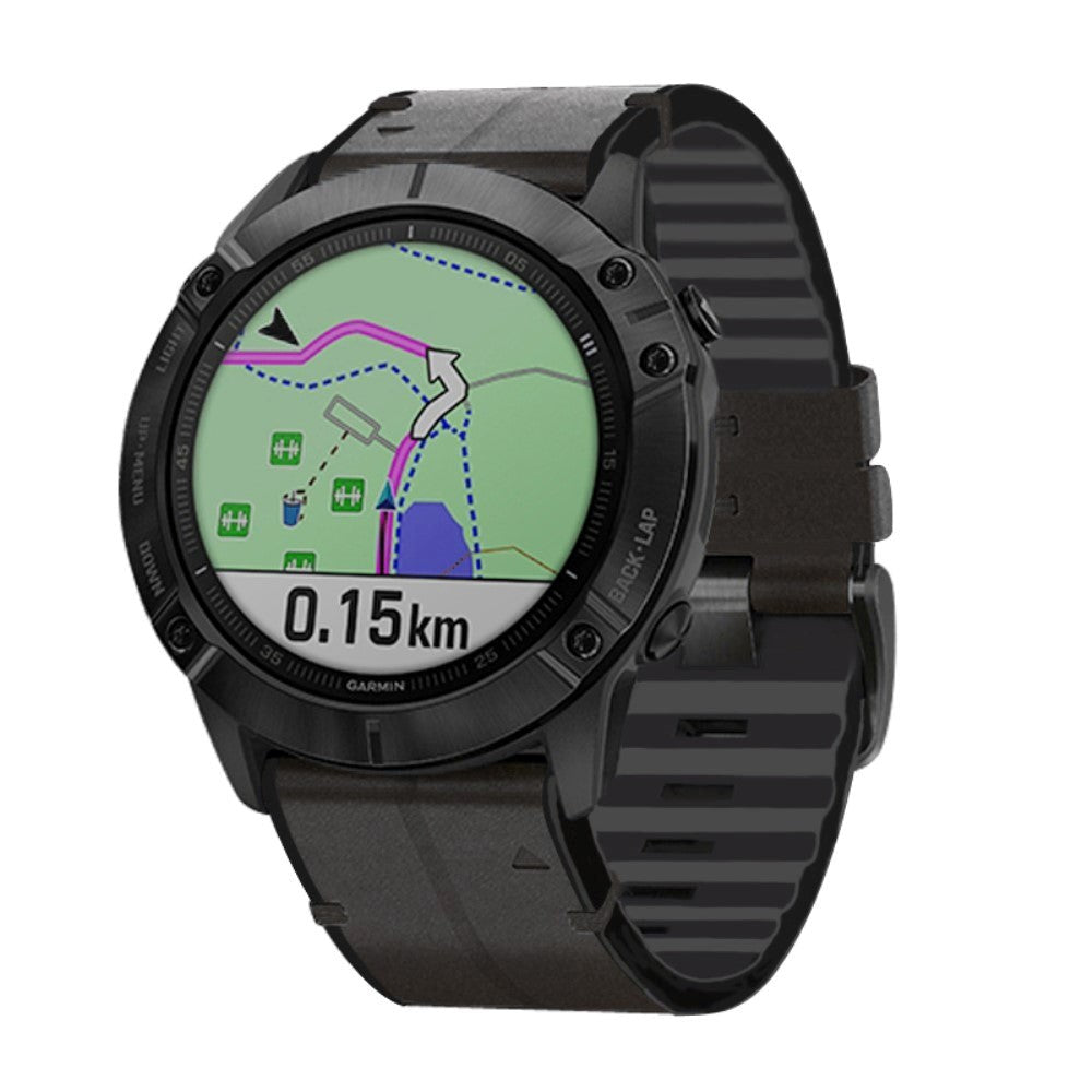 Universel Garmin Rem (26mm QuickFit) Læder & Silikone Rem - Sort