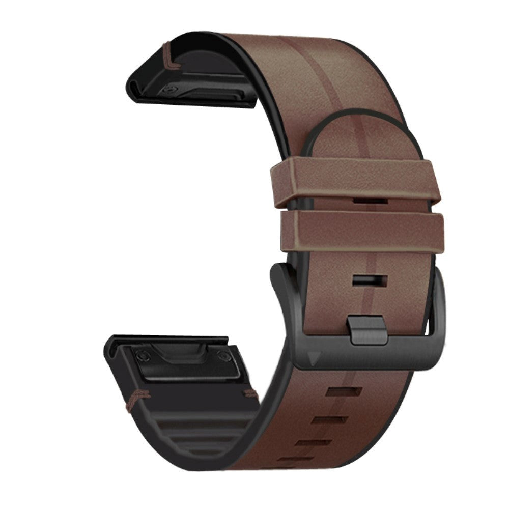 Universel Garmin Rem (26mm QuickFit) Læder & Silikone Rem - Brun / sort