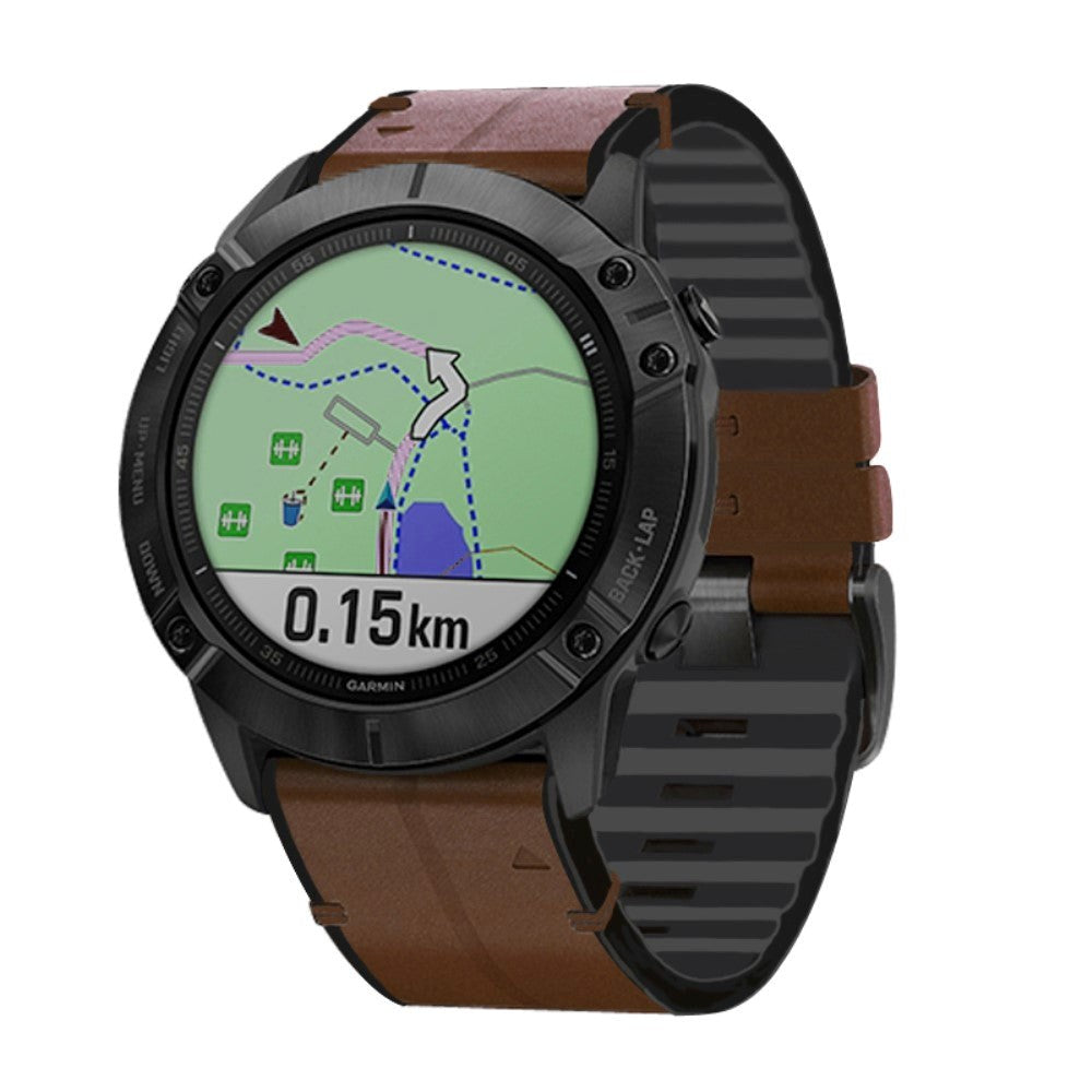 Universel Garmin Rem (26mm QuickFit) Læder & Silikone Rem - Brun / sort
