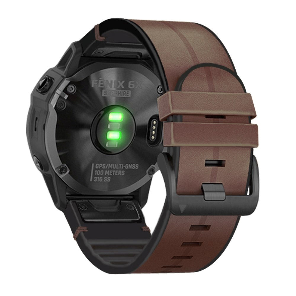 Universel Garmin Rem (26mm QuickFit) Læder & Silikone Rem - Brun / sort