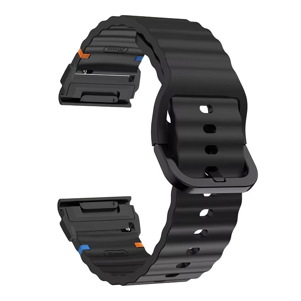 Universal Garmin 22mm QuickFit EIDERWOOD Wavy Silikone Rem - Sort