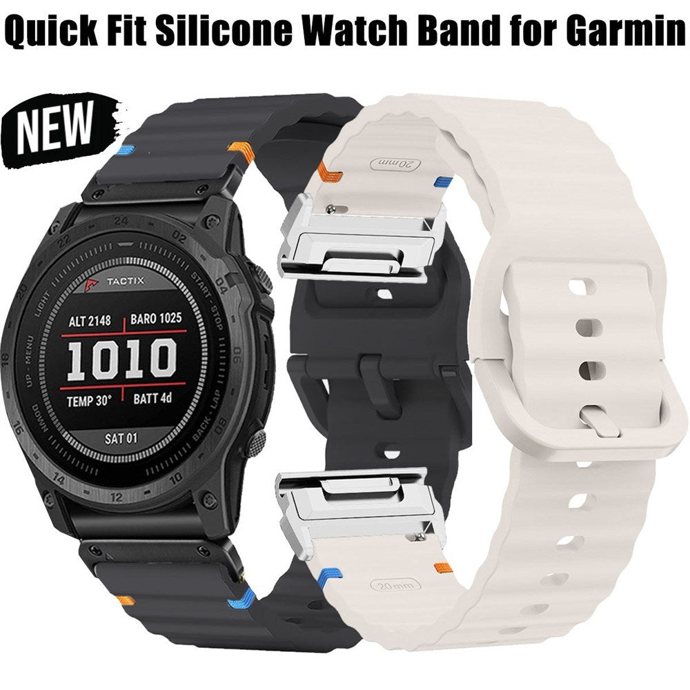 Universal Garmin 22mm QuickFit EIDERWOOD Wavy Silikone Rem - Grå