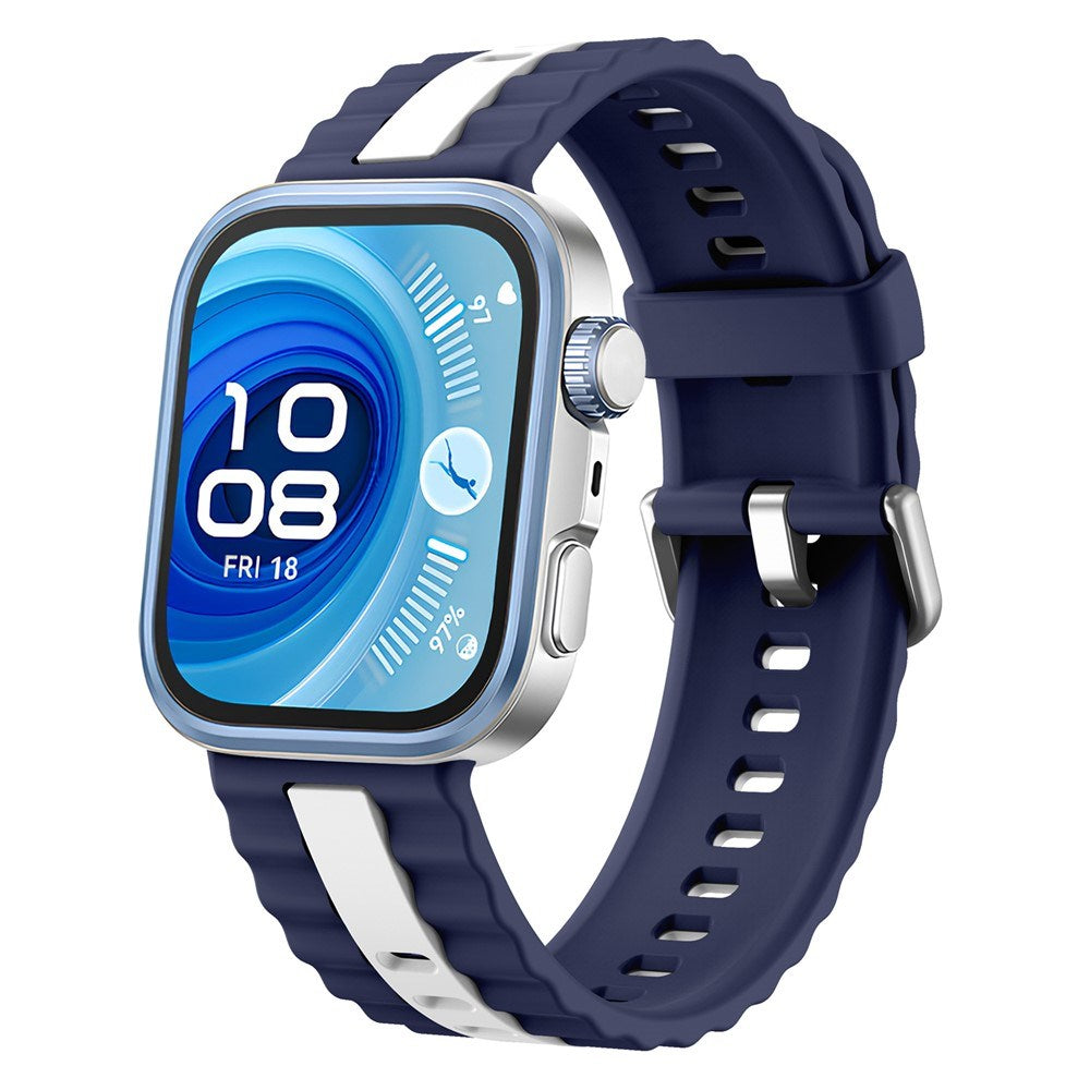 Huawei Watch Fit 5 Pro / 5 / 4 Pro / 4 / 3 EIDERWOOD Tofarvet Silikone Rem - Blå / Hvid