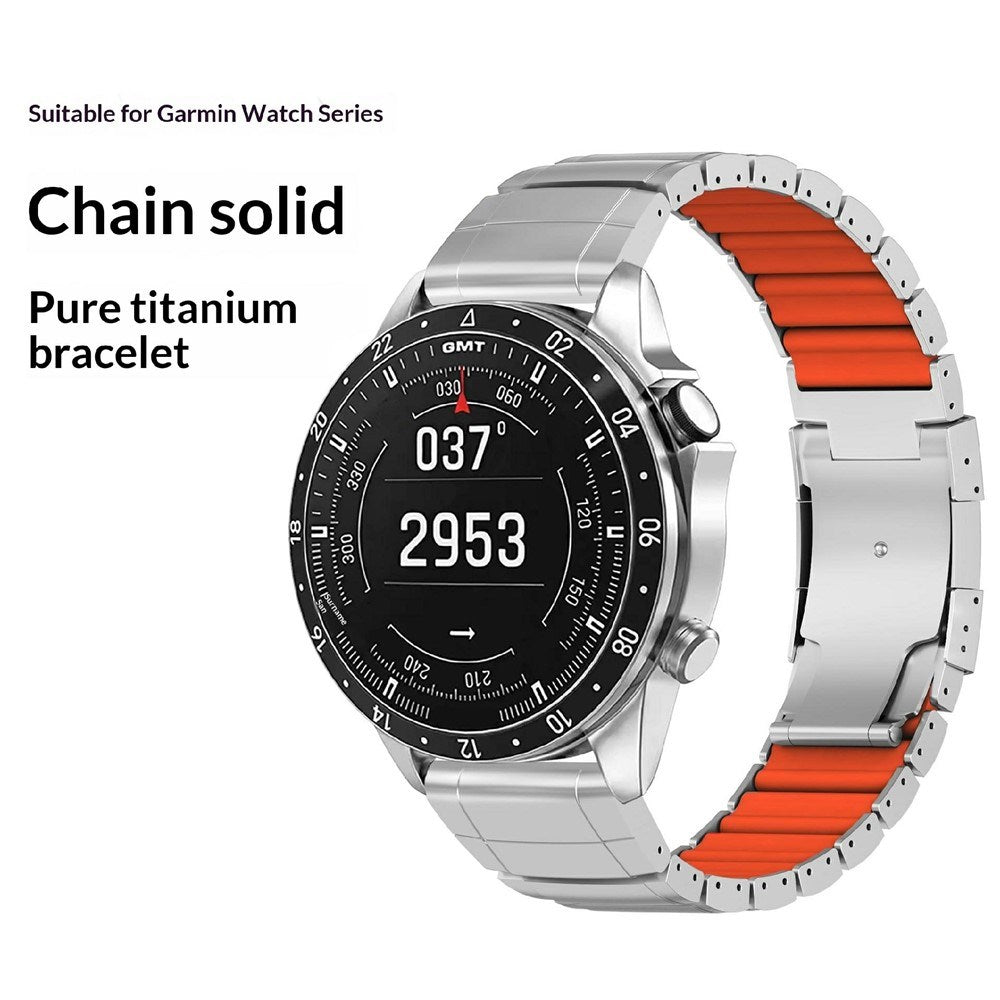 Universal Garmin 22mm QuickFit EIDERWOOD Titanium Rem m. Farvet Silikone - Sort / Orange