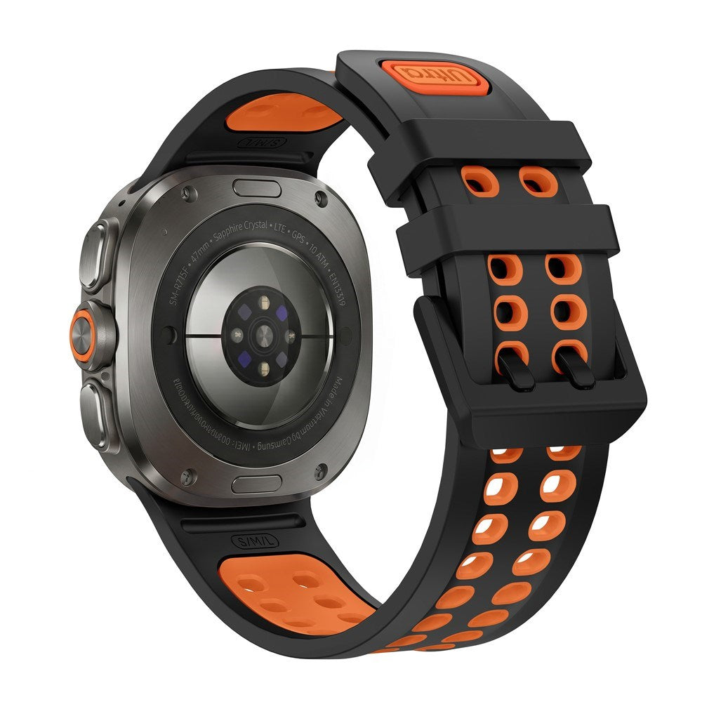 Samsung Galaxy Watch Ultra 2 / Ultra (47mm) Silikone Rem m. Ventilationshuller - Sort / Orange