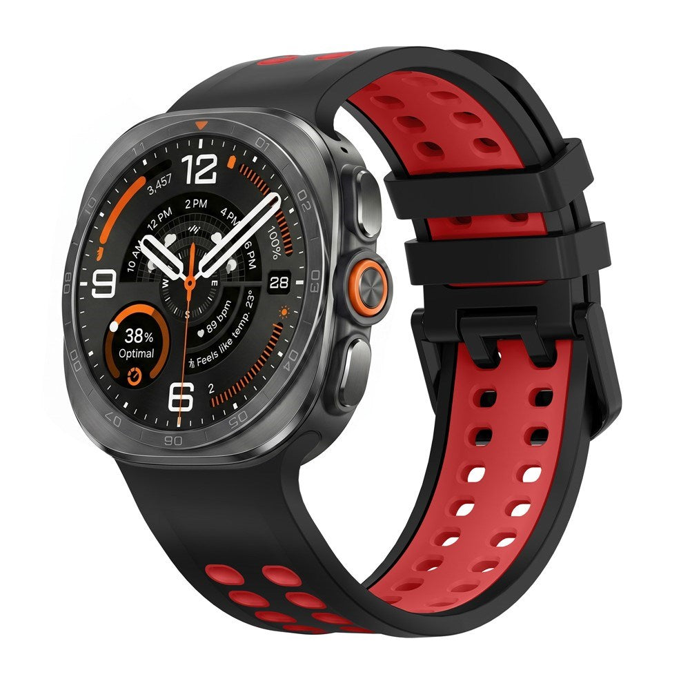 Samsung Galaxy Watch Ultra 2 / Ultra (47mm) Silikone Rem m. Ventilationshuller - Sort / Rød