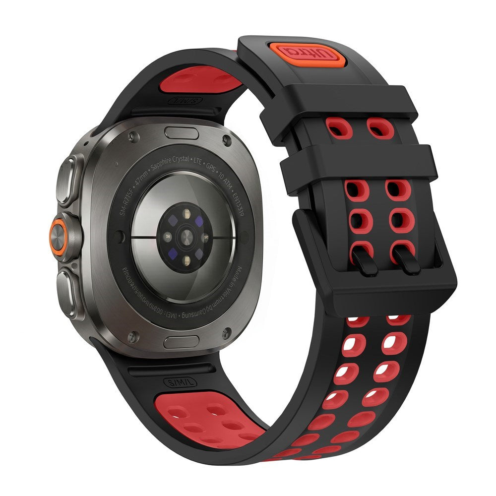 Samsung Galaxy Watch Ultra 2 / Ultra (47mm) Silikone Rem m. Ventilationshuller - Sort / Rød