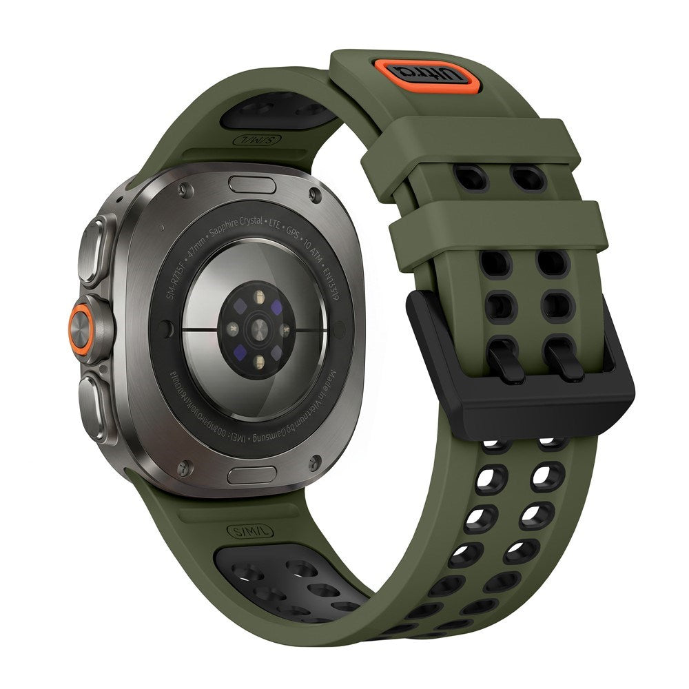Samsung Galaxy Watch Ultra 2 / Ultra (47mm) Silikone Rem m. Ventilationshuller - Grøn / Sort
