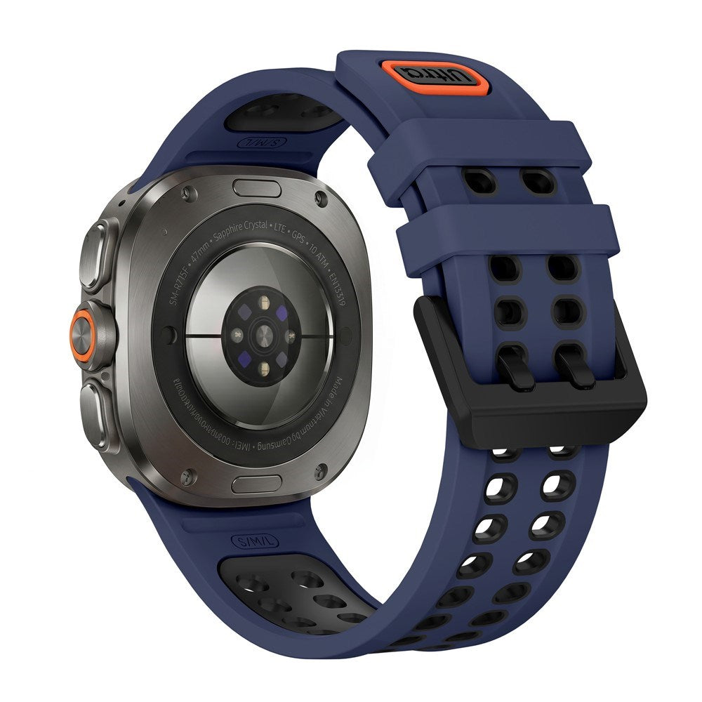 Samsung Galaxy Watch Ultra 2 / Ultra (47mm) Silikone Rem m. Ventilationshuller - Blå / Sort