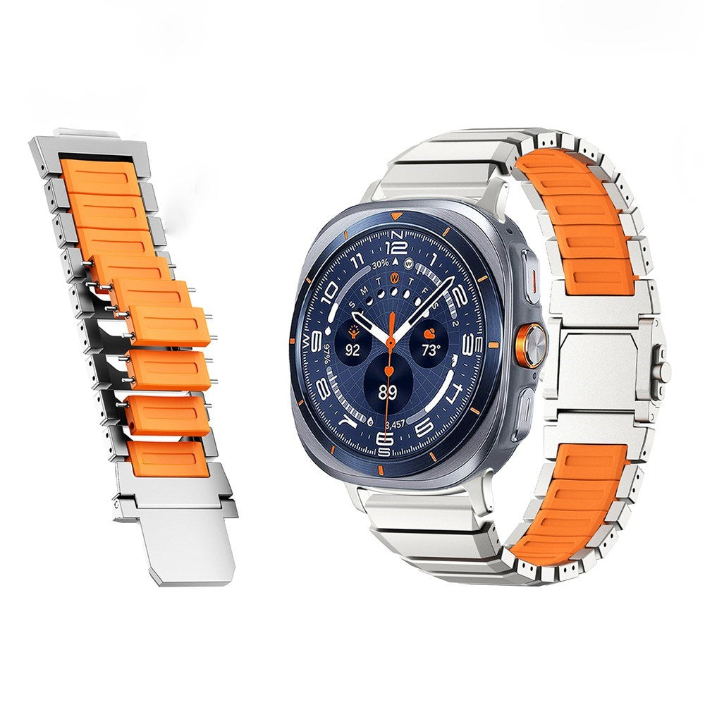 Samsung Galaxy Watch Ultra 2 / Ultra (47mm) Magnetisk Metal Rem m. Silikone - Grå / Orange