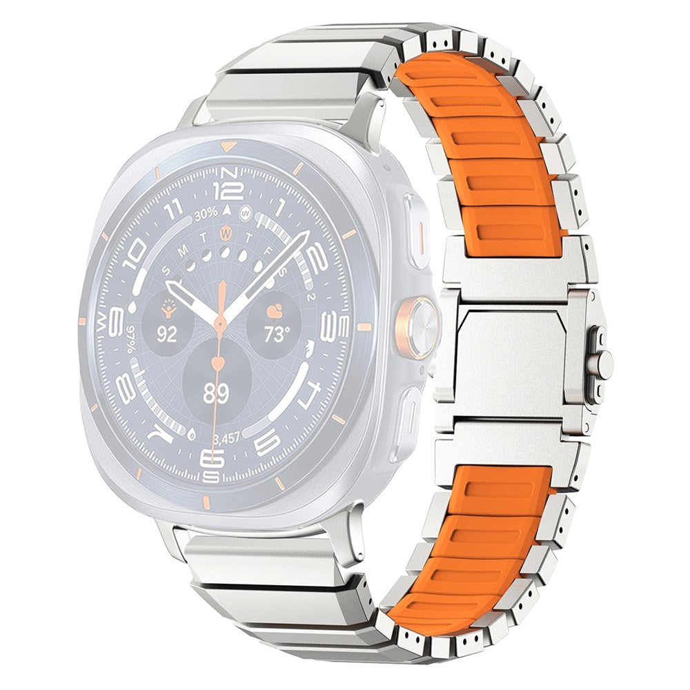 Samsung Galaxy Watch Ultra 2 / Ultra (47mm) Magnetisk Metal Rem m. Silikone - Sølv / Orange