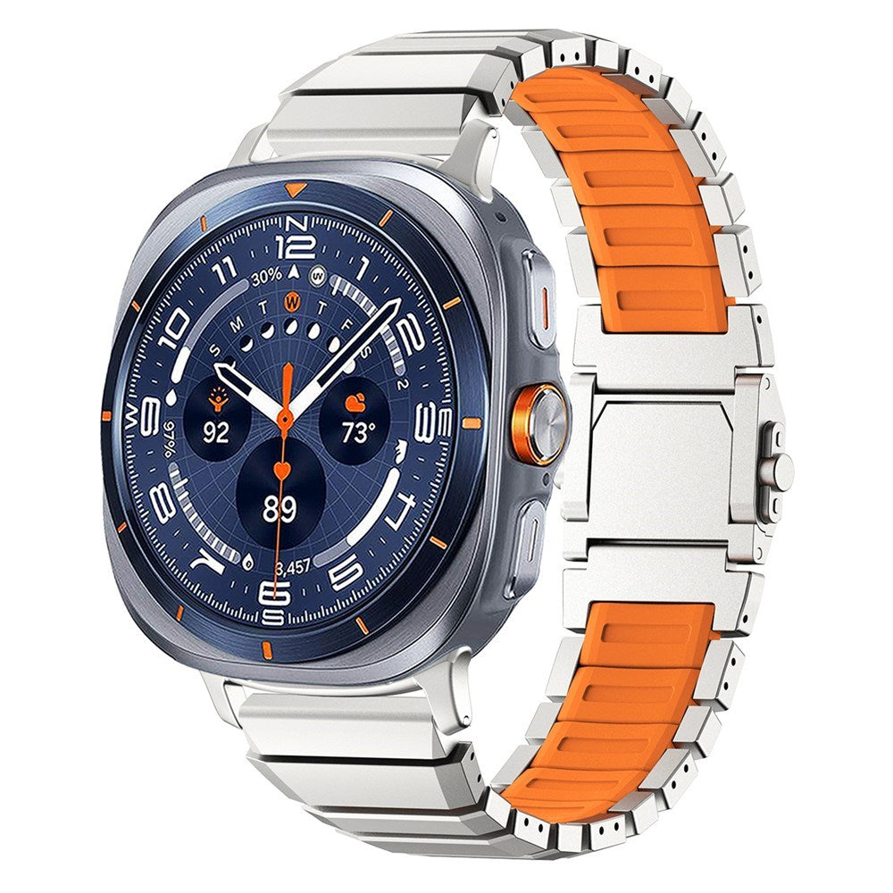 Samsung Galaxy Watch Ultra 2 / Ultra (47mm) Magnetisk Metal Rem m. Silikone - Sølv / Orange